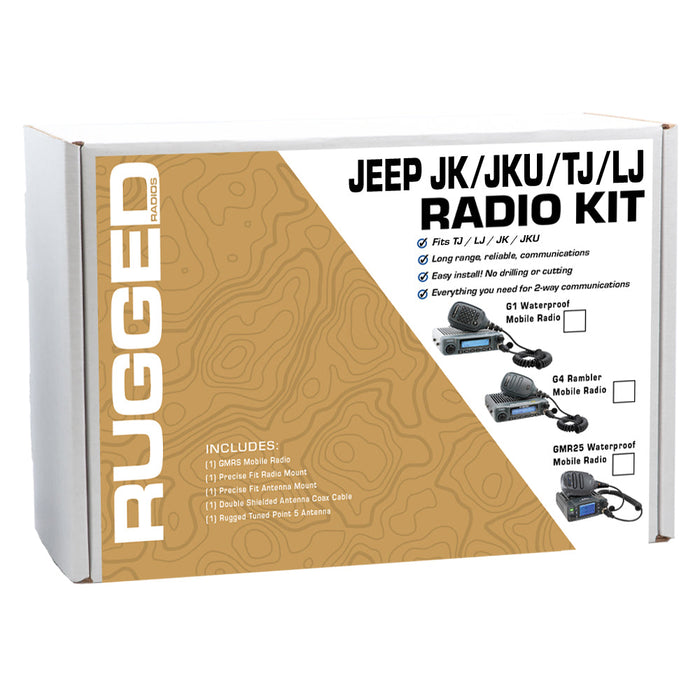 Rugged Radios JKU-G4 Jeep Wrangler TJ LJ JK JKU and Rubicon Two-Way GMRS Mobile Radio Kit - JK 2-Door (07-10) and JKU 4-Door (07-19) / Rambler G4