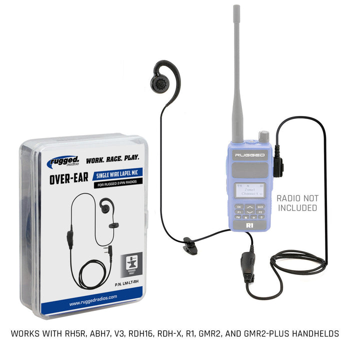 Rugged Radios LM-LT-RH Lapel Mic - 1 Wire with Ear Hook for Handheld Radios