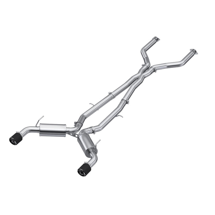 MBRP S44003CF 3 Inch Cat Back Exhaust System Dual Rear For 16-Up Infiniti Q50 3.0L RWD/AWD T304 Stainless Steel With Carbon Fiber Tips