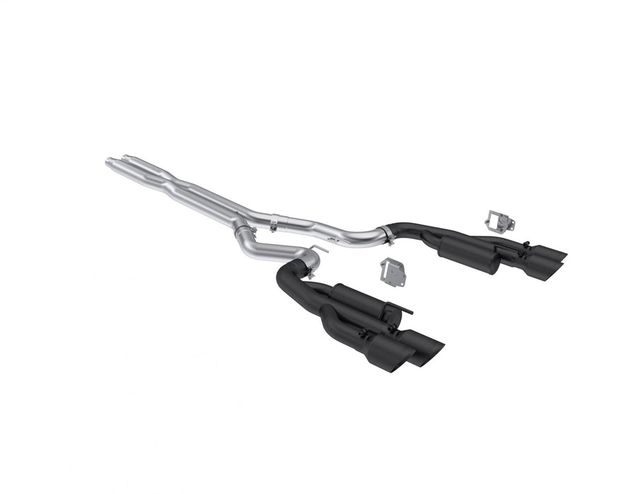 MBRP S7282BLK 24-Up Ford Mustang GT 5.0L, Armor BLK Black-Coated Aluminized Steel 3 Inch Cat-Back Dual Split Rear with Quad Black Tips, Race Profile