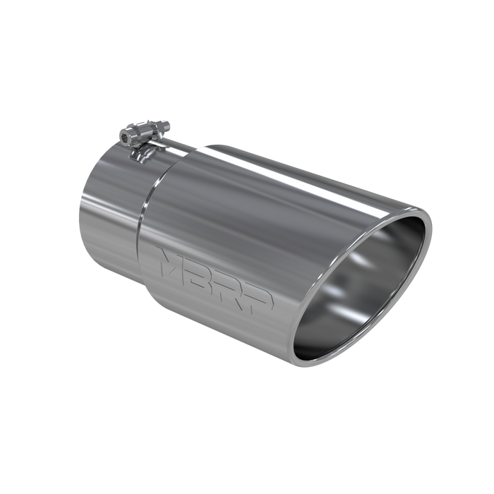 MBRP T5075 Exhaust Tail Pipe Tip 6 Inch O.D. Angled Rolled End 5 Inch Inlet 12 Inch Length T304 Stainless Steel